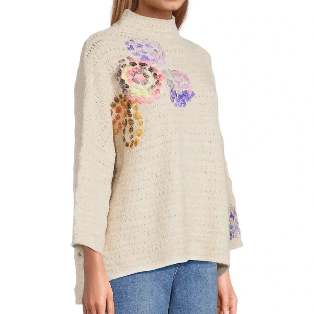 NWT John Mark Wool Blend Embroidered 3/4 Sleeve Mock Neck Sweater 1X Retail $110 - Picture 2 of 13